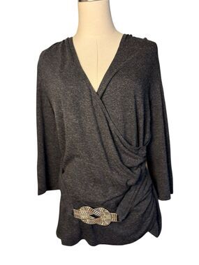Joseph Ribkoff Wrap Sweater Beaded So Soft Charcoal Gray Elegant V-Neck 16